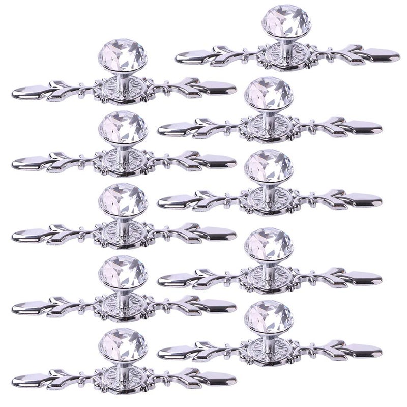 Fvstar 10pcs Crystal Cabinet Knobs, Glass Cabinet Pulls Handles with Plate, Diamond Dresser Drawer Knobs, Decorative Furniture Door Hardware for Kitchen Bathroom Cupboard, 4.7 inch - Image 1